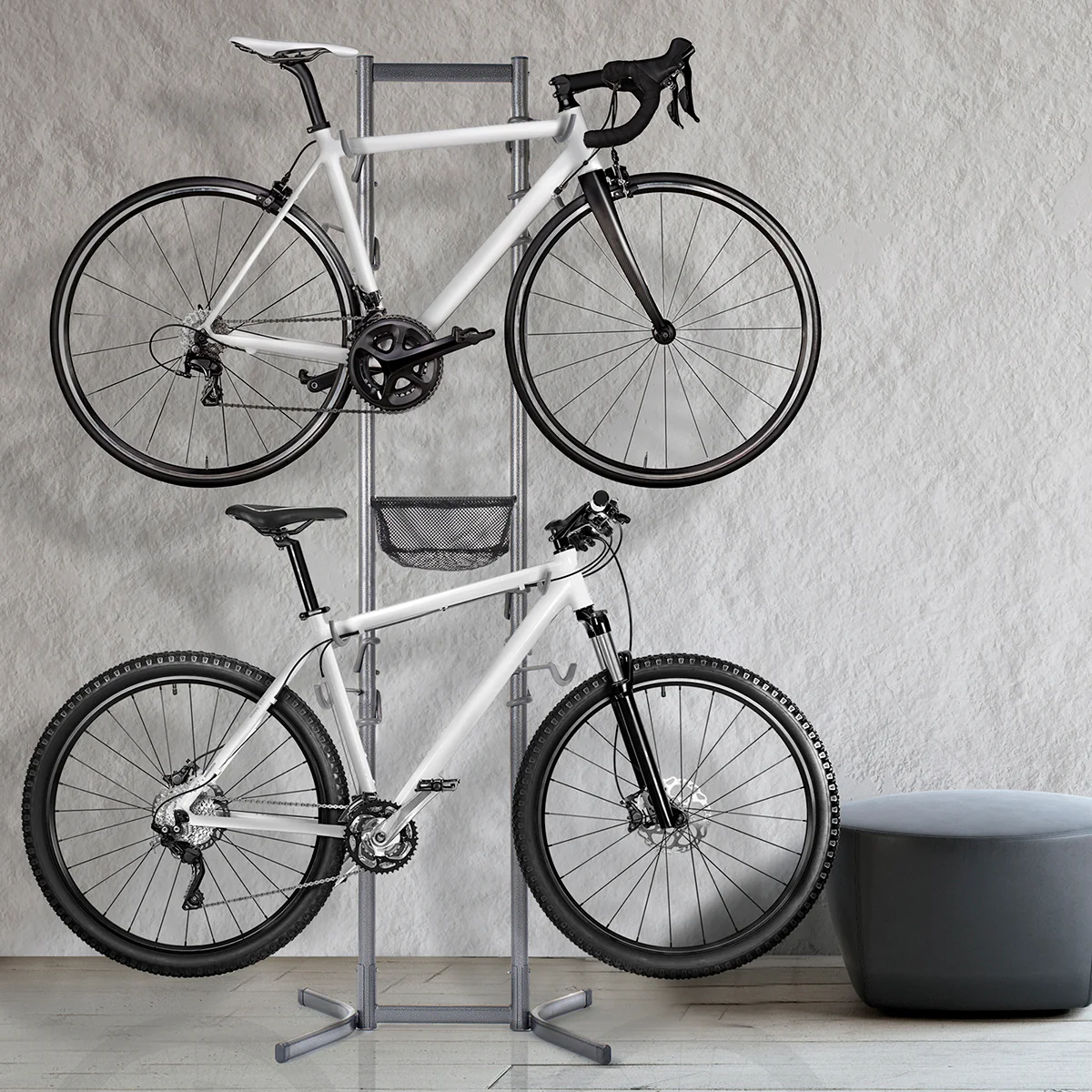 Four Bike Free-Standing Rack with Basket - Image 8